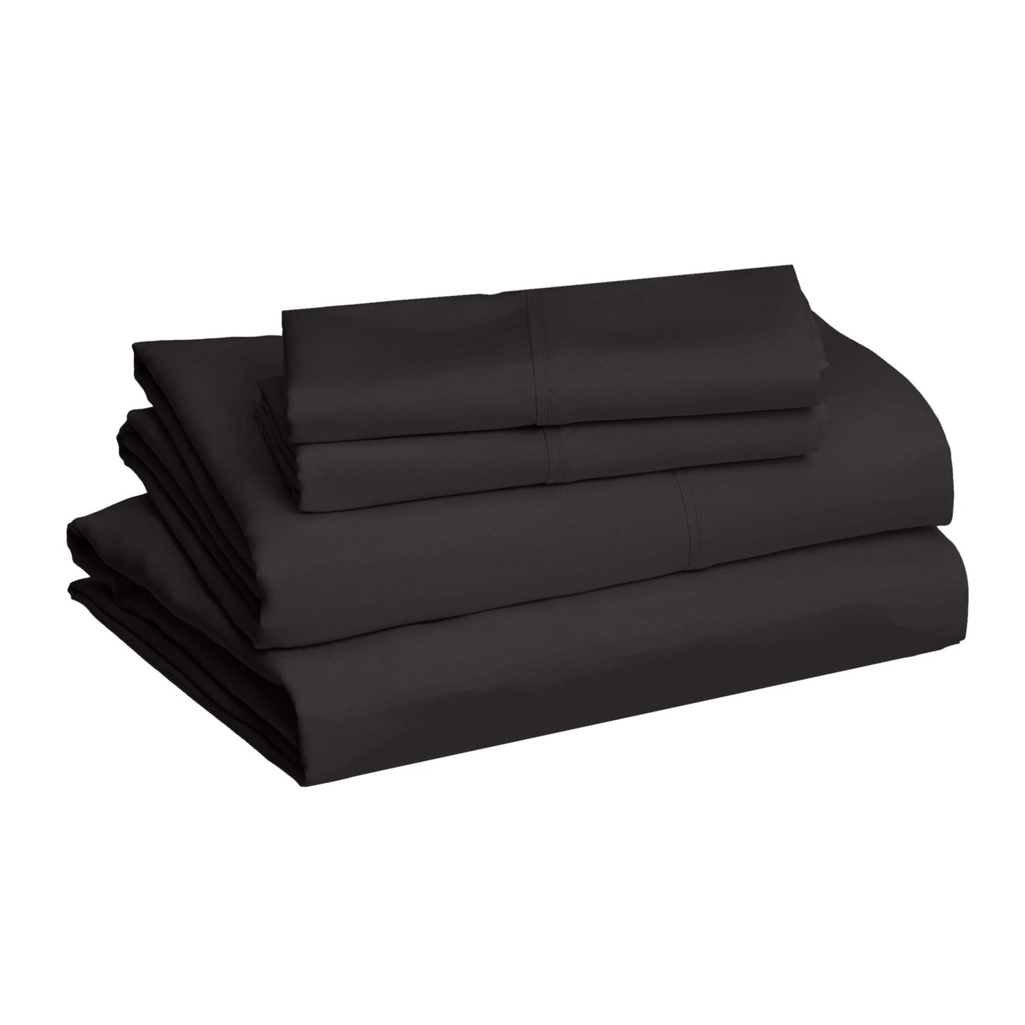 Amazon Basics Lightweight Super Soft Easy-Care Microfiber 4-Piece Bed Sheet Set with 14-Inch Deep Pockets, Queen, Black, Solid